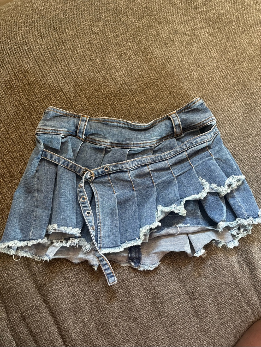 True Religion Distressed Denim Pleated Mini Skirt in Blue